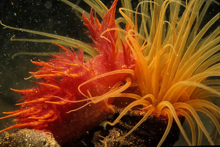 Flame nudibranch attacking burrowing anemone