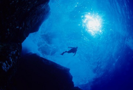 Diver and sunburst