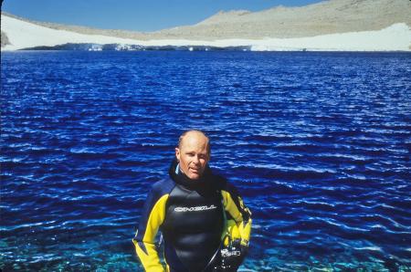 Record high altitude scuba dive for North America. 12,829 ft. California's Tulainyo Lake, 1997.  